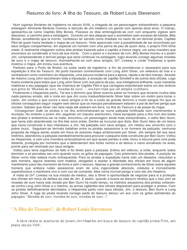 Resumo Do Livro A Ilha Do Tesouro, PDF, Pirataria